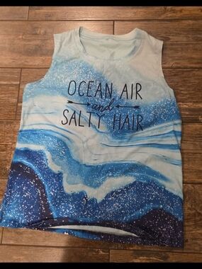 Ocean Air and Salty Hair Blue Ladies Tank Top